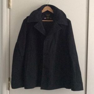 Men wool blend pea coat with detachable hood